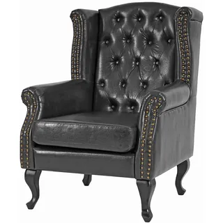 Hhg - Sessel Relaxsessel Clubsessel Ohrensessel Chesterfield Oxford, Kunstleder Schwarz Ohne Ottomane