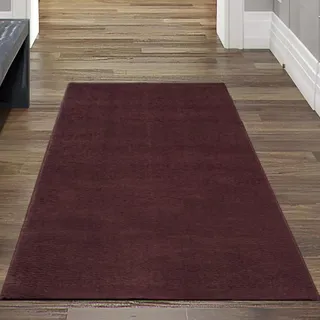 Teppich-Traum Moderner Teppich Waschbar Einfarbig Weinrot 80x150 cm | Kuschelig und weich, bis 30 °C waschbar, pflegeleicht, rutschfest, formstabil, saugrobotergeeignet, Wohn- & Schlafzimmer
