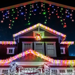 ANSIO® Lichterkette Außen Eisregen 26m 760 LED Eiszapfen Lichterkette Außen Lichtketten Strom Für Weihnachten, Balkon, Weihnachtsdekoration | Bunt Weihnachtsbeleuchtung | Grünes Kabel