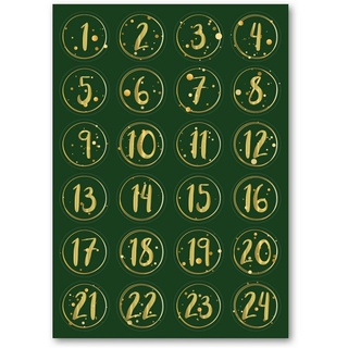 GRAVURZEILE Adventskalender Adventskalender Zahlenaufkleber zum basteln (mit 24 farbigen Zahlen), für Weihnachten zum Selbstgestalten grün