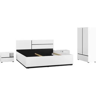 OTTO home Schlafzimmer-Set Cross, moderne, grifflose Optik, FSC-zertifiziert, (4-tlg., Bett 180x200cm, 2 Nachtkommoden, Schrank 2-oder 4-türig), Komplettschlafzimmer-Set weiß