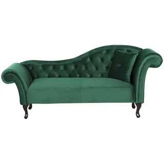 Chaiselongue Samt grün rechts gesteppt mit Kissen Chesterfield-Stil Lattes