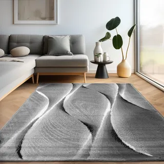 Carpettex Teppich 160x230 cm Grau Holzoptik Wellen Kurzflor Waschbar