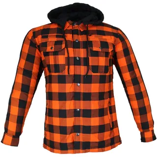 Alpha Speeds Motorradjacke Flanell-Holzfäller Motorrad KEV ARAMID Lumber-Biker Hemd PRO Orange (Wasserdicht & Winddicht & Atmungsaktiv + wasserdichte Reißverschlüsse) mit abnehmbare Kapuze & Innenjacke, All Season, inklusive Protektoren XXL
