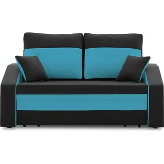 Schlafsofa mit Bettkasten, Sofa HEWLET PLUS mit Schlaffunktion, Schwarz/Turkisblau 150x87cm - Schwarz/Türkis