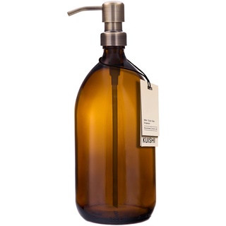 Kuishi Braunglas-Pumpflasche mit Edelstahlpumpe [1000 ml, goldene Pumpe], Braunglas-Seifenspender, nachfüllbare Braunglasflaschen, ideal für Handwäsche, Shampoo, Spülung, Duschgel (BPA-frei)