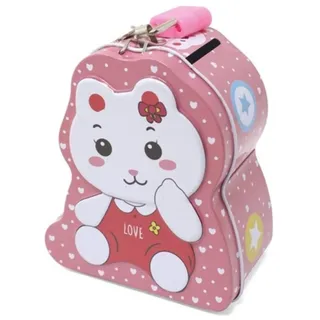 Spardose aus Metall, Tiere, lustig, mit Schloss und Schlüssel, Größe für Jungen und Mädchen (Spardose Katze, Bär, Panda, Frosch, Schloss) (rosa Katze)