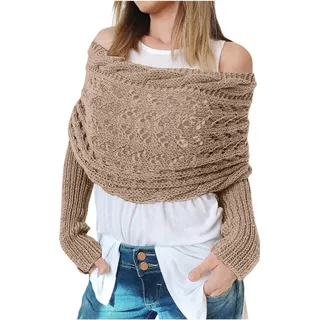Damen Schal mit Ärmeln Strick Multifunktionaler Ärmelschal Strickschal Sweater Schal Wrap Wickelpullover mit Ärmeln Boho Kaschmir Schultertuch Scarf with Sleeves