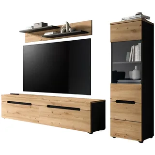 inn.furn Wohnwand Eiche Artisan, Grau, 221 cm Cooper