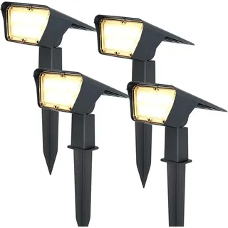 HOFTRONIC - Solar Gartenstrahler Odessa Superhell 300 Lumen IP65 Wasserdicht 3000K LED Solarlampen für Außen Solarleuchte 4 Stücke mit Erdspieß Solar Strahler Wintersolar Solarpanel Warmweiß