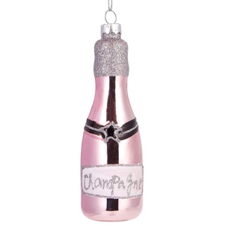 BRUBAKER Christbaumschmuck Mundgeblasene Weihnachtskugel Champagner Rosé, stilechte Weihnachtsdekoration aus Glas, handbemalt - Lustige Weihnachtskugeln 12 cm rosa|schwarz