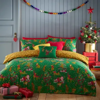 furn. Purrfect Weihnachten Festliches Bettbezugs-Set, Green