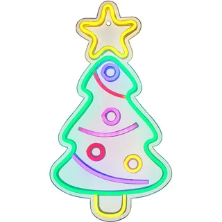 TRIXES Neon-Weihnachtsbaum LED-Leuchtschild – Großes 40 cm Retro Wanddekor – Festliche Hängedekoration mit USB-Anschluss