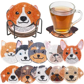 YLOLUL Untersetzer in Hundeform, Diamant-Malerei, Untersetzer für Haustiere, Hunde, Diamantmalerei, Untersetzer mit Halter, für Anfänger, Erwachsene und Kinder, Kunsthandwerk, Geschenk, 10 Stück