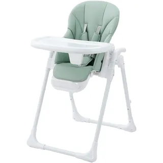 Baby Hochstuhl Klappbar & Höhenverstellbar, Komfort Kinderhochstuhl mit Liegefunktion, Faltbarer Hochstuhl mit Tablett, 5-Punkt-Gurt & Rollen, Platzsparend (Grün)