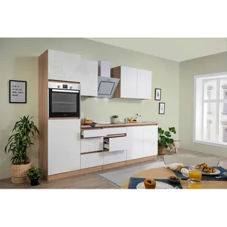 Respekta Küchenzeile Premium Grifflos Eiche-Sägerau Nachbildung E-Geräte 270 cm weiß hochglanz