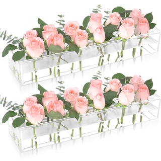 2 Pack 15,7'' Clear Acryl Blume Vase rechteckig, Giyiprpi 12 Löcher floralen Tafelaufsatz für Esstisch, Rechteck Blumenarrangement Halter für Home Decor Hochzeit