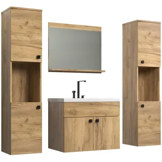 trendteam Badmöbel-Set, (Badmöbel), Badschränke Unterschrank inkl. Einsatzwaschbecken braun