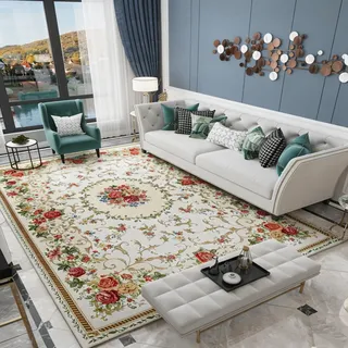 Ukeler Rustikaler Vintage-Teppich, Shabby-Rosen, Luxuriös, Weich, Elegant, Traditionell, Akzent, Blumenmuster für Zuhause, Wohnzimmer/Schlafzimmer (200 x 140 cm, Landhausrosa)