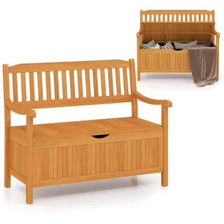 COSTWAY Gartenbank Holz mit Stauraum, Holzbank für 2-Sitzer bis 360kg belastbar, Balkonbank mit abnehmbarem Innensack, Sitzbank für Garten, Balkon, Terrasse, Teak