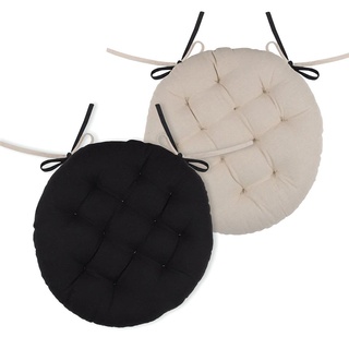 Lovely Casa - Sitzkissen – Größe Ø 38 – 100% Baumwolle – Farbe Schwarz Leinen – Modell Duo – außergewöhnliche Qualität – bequem und elegant – pflegeleicht