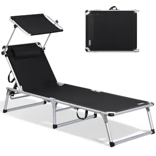 HOMECALL Gartenliege 5 fach verstellbar 1-tlg 136 x 60 x 30 cm Schwarz