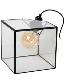 Licht-Erlebnisse Nachttischlampe QUNI, ohne Leuchtmittel, Glas E27 20 cm Klar Schwarz quadratisch Modern Nachttischleuchte schwarz