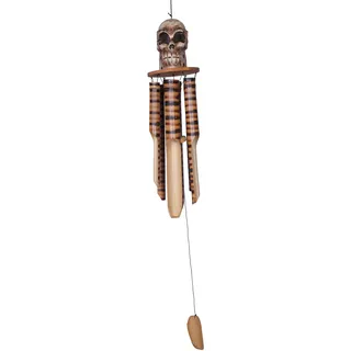 Ca. 100cm langes Riesen Totenkopf Skull Schädel Windspiel Klangspiel Garten Wetterfest Handarbeit Bambus Holz