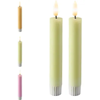 Florissima 2er Set LED Stabkerzen mit Fernbedienung - Echtwachs-Optik & Flackernde Flamme - Batteriebetrieben mit Timer (Grün, Ø 3 cm H: 24,5 cm)