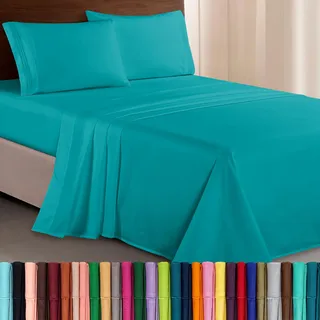 Elegant Comfort Luxuriöses 1500 Premium-Bettwäsche-Set aus Mikrofaser in Hotelqualität, dreireihig, Bestickt, weichstes 4-teiliges Bettlaken-Set, Knitter- und lichtbeständig, California King, Türkis