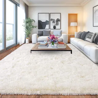 Chicnix Großer Teppich Wohnzimmer 200x300 Hochflor Flauschig, Schlafzimmerteppich Langflor Creme, rutschfest Weich Shaggy Teppich für Kinderzimmer Teenager Schlafsaal