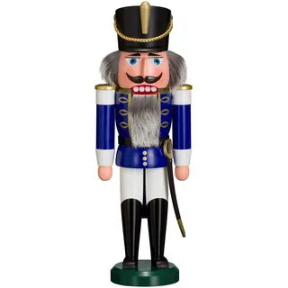 Seiffener Volkskunst | Nussknacker aus dem Erzgebirge | Husar mit Säbel 37 cm | Nussknacker Deko Figur | Original Erzgebirgische Volkskunst | 11202/2 | blau
