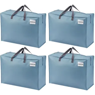 VENO 105 Liter Extra Groß Aufbewahrungstasche mit starke Griffe und Reißverschlüssen für Umzug, Aufbewahrungsboxen, Kleideraufbewahrung, Unterbett Aufbewahrungsbox,Reisetasche (L Hellblau,4-er Set)