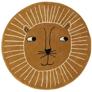 OYOY Mini Lion Rug - Runder Kinderzimmer Teppich Löwen Kopf - Kinder Spielteppich für Jungen und Mädchen - Durchmesser 95 cm aus einem Wolle Baumwolle Mix