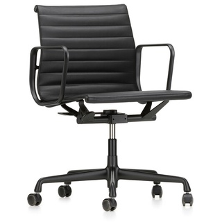 Vitra Bürodrehsessel Alu-Chair Leder schwarz, Designer Charles & Ray Eames, 83-95x58x56-65 cm