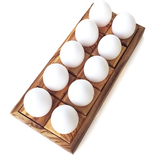medina mood Eierhalter Station zum Aufbewahren und Servieren von 10 Eier Holz-Eierbecher inkl Tablett handgefertigt aus Olivenholz
