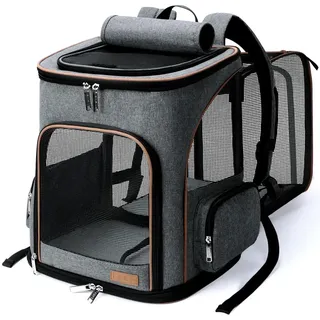 Lekesky Erweiterbar Katzenrucksack Hunderucksack für Katzen und Kleine Hunde, Faltbare Katzen Transport Rucksack, Rosa, L