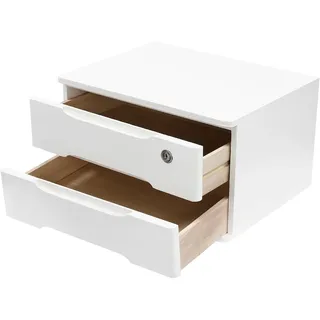 Schubladenbox Holz, 2 Ebenen Schreibtisch Organizer mit Abschließbaren Schubladen, Mini Kommode Abschließbarer Aufbewahrungsschrank, 39 * 30 * 21.5 cm, für Büros, Schlafzimmer usw (Weiß)