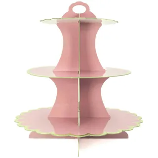 Intirilife Etagere aus Karton mit 3 Ebenen in Rosa - 30 / 24.5 / 18.5 x 33 cm - Tortenständer aus Pappe, Muffinständer Cupcake Ständer
