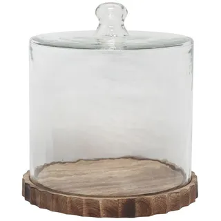 Chic Antique Tortenplatte Chic Antique Glasglocke Glashaube mit Platte Tablett aus Holz D, Glas, Holz