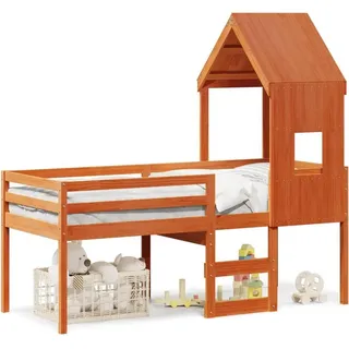 vidaXL Hochbett mit Dach 80 x 200 cm Kiefer massiv braun