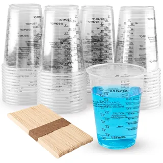 Zosenyer Epoxidharz Messbecher, 50 Stück 240 ml Transparent Lackmischbecher mit 50 Stück Mischstäbchen für Farbharze Epoxidharze Acrylfarben, Flüssigkeiten, Pigment, Kunst