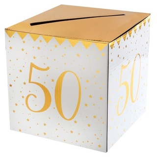 50. Geburtstag Geldbox Spardose Zahl 50 gold weiß metallic