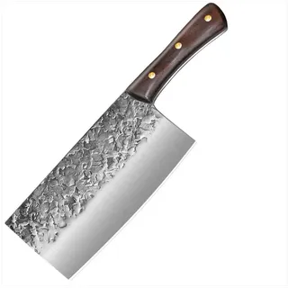 KEENZO Hackmesser Handgemacht Geschmiedet Küchenmesser Kochmesser Hackbeil Messer braun