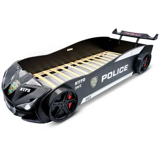MARQA Kinderbett |Autobett | Jugendbett 90x200 | Rennwagenbett |Polizeiautobett inkl.Rollrost (ohne Matratze, Schwarz babybett)