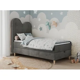 MKS MÖBEL Kinderbett FLOW (Set, Packung, H3-Matratze, Topper, Bettkasten, Jugendbett), Boxspringbett für Kinder, mit hohem Kopfteil, Einzelbett mit Matratze grau