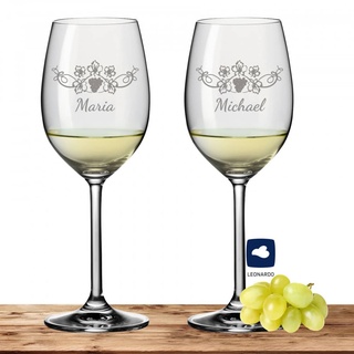 2x Leonardo Weißweinglas mit Namen oder Wunschtext graviert, 370ml, DAILY, personalisiertes Premium Weißweinglas in Gastroqualität (Weinrebe)