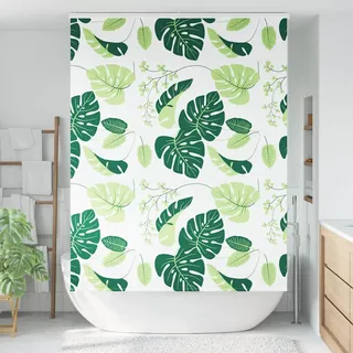 Gecheer Duschrollo mit Kassette 160x240 cm Stoffbreite 156 cm Grüne Blätter, Duschrollo mit Seitenzug Wasserdichtes Duschvorhang Rollo für Badewanne4014974