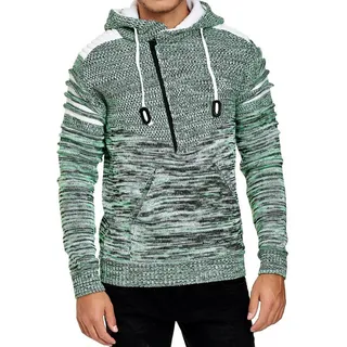 R-NEAL Kapuzenpullover Kapuzen-Pullover Hoodie mit 1/2 Zipper Strick Pullover mit Kapuze grün 3XL