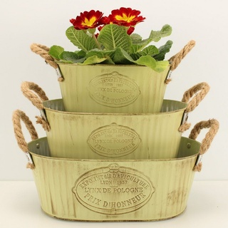 Online-Fuchs Blumentopf »3 Blumentöpfe aus Metall im Vintage Look - Blumentopf, Pflanzkasten«, Oval grün